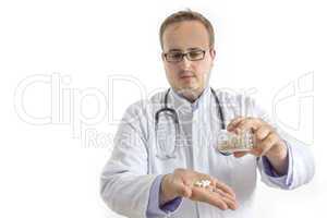 Young Doctor with bottle of Pills