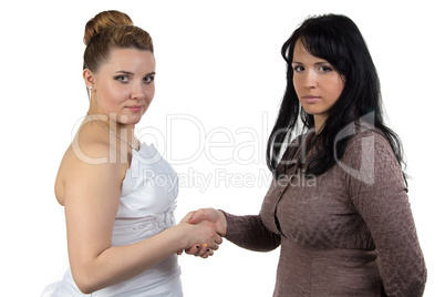 Photo of bride shaking hands