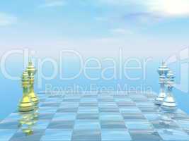 Chessboard with kings and queens - 3D render