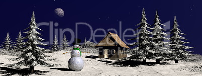 Christmas snowman at the mountain - 3D render