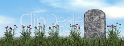 Tombstone and beautiful flowers - 3D render