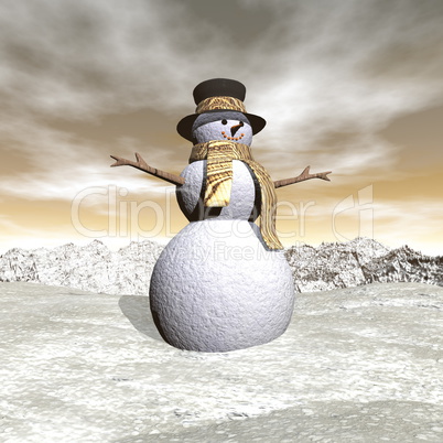 Snowman by snowing evening - 3D render