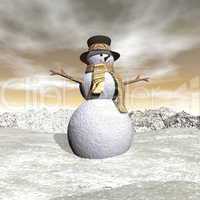 Snowman by snowing evening - 3D render