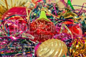 Old Christmas toys with tinsel