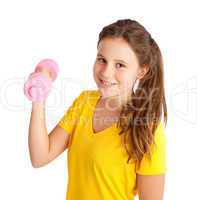 girl exercising with dumbbell