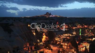 Aerial, night view of   Cappadocia