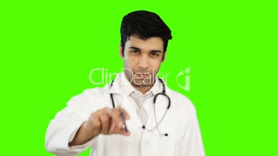 Male doctor holding a medical injection