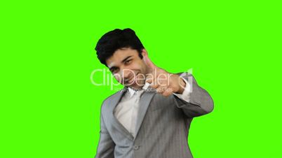Happy businessman showing thumbs up