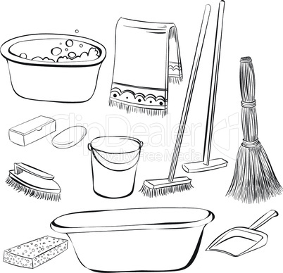 tools with things for cleaning and wash