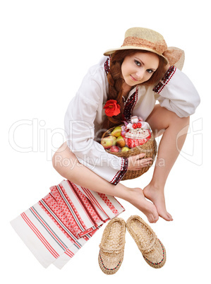 Happy Ukrainian woman with amulets