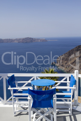 Table on terrace overlooking sea