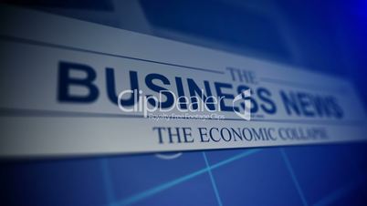 Newspaper with business news titles and animation stock market charts.