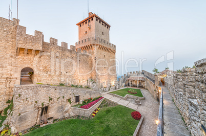 Castle of San Marino at summer dusk