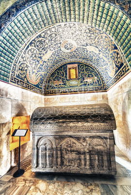 RAVENNA, ITALY - SEPTEMBER 9, 2014: Ceiling Mosaic of the Galla