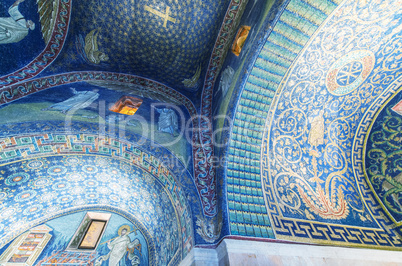 RAVENNA, ITALY - SEPTEMBER 9, 2014: Ceiling Mosaic of the Galla