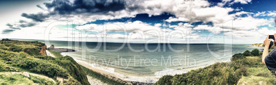 NORMANDY, FRANCE - MAY 20, 2014: Tourists visit the beaches famo