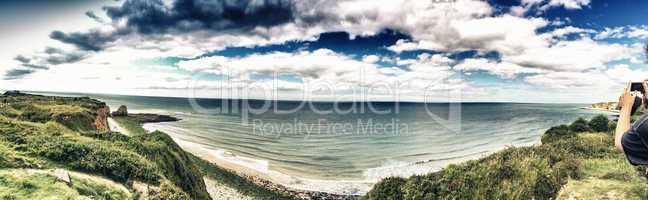 NORMANDY, FRANCE - MAY 20, 2014: Tourists visit the beaches famo