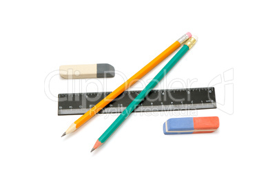 Pencils, eraser and ruler