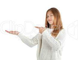 girl holding blank copy space