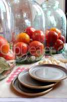 tomatos in jars prepared for preservation