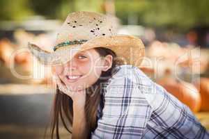 Pretty Preteen Girl Portrait at the Pumpkin Patch