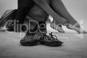 Black and white photo of ballet shoes