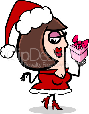 woman santa with present cartoon