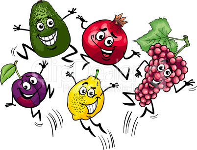 jumping fruits cartoon illustration