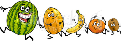 happy running fruits cartoon illustration