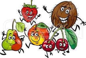 running fruits group cartoon illustration