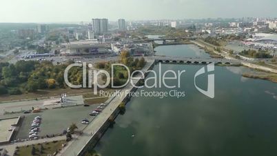 River in the city. Aerial shot.