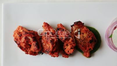 Chicken tikka served in plate, Hotel Amar Villas, Agra, Uttar Pradesh, India