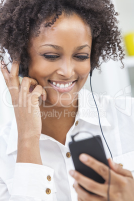 African American Girl Listening to MP3 Player Headphones