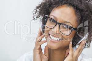 African American Girl Listening to MP3 Player Headphones