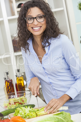 Woman Preparing Vegetables Salad Food in Kitchen