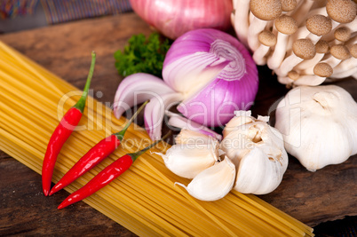 Italian pasta and mushroom sauce ingredients