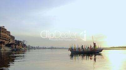 Shot of boats in the river at Kesi Ghat