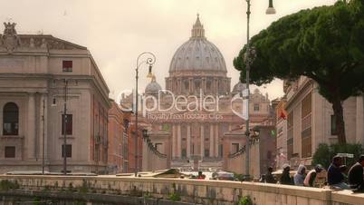 Pan shot of a basilica in a city