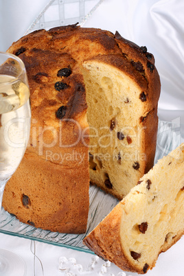 Panettone, italian Christmas cake and Spumante