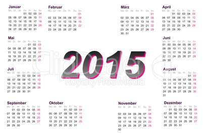 European german 2015 year calendar