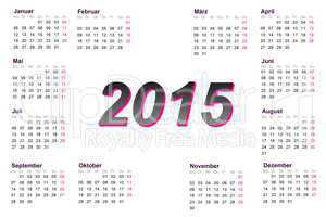 European german 2015 year calendar