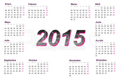 European spanish 2015 year calendar