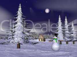 Christmas snowman at the mountain - 3D render