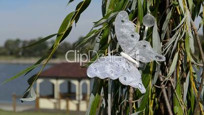 The wedding decoration with white butterfly which moves from the wind