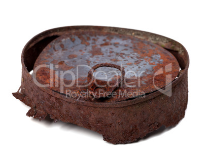 Old rusty tin can. Isolated on white background.