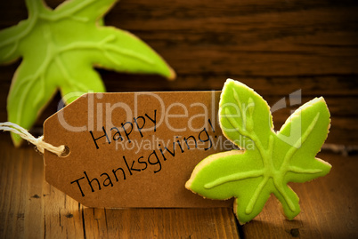 Happy Thanksgiving Label with Green Leaves
