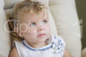 Adorable Blonde Haired and Blue Eyed Little Girl in Chair