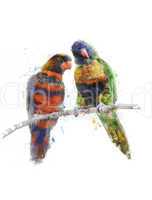 Watercolor Image Of Colorful Parrots