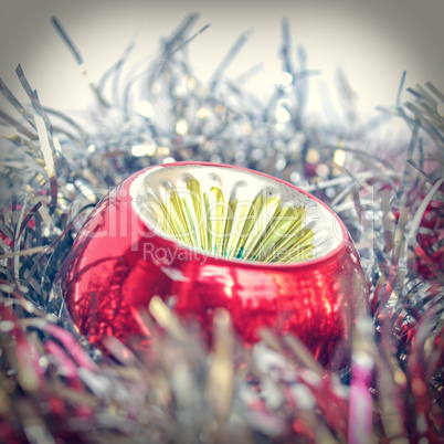 Retro look Christmas bauble and tinsel