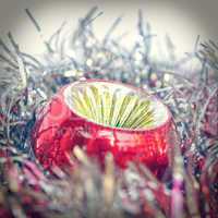 Retro look Christmas bauble and tinsel